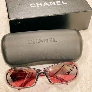Authentic Chanel Sunglasses Silver/Red for Women